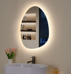 Valgustusega peegel, As&uuml;mmeetriline LED vannitoa peegel 60 x 45 cm, puutetundliku l&uuml;litiga, timmitav, 3 valgusv&auml;rvi reguleeritav, uduvastane, valgustusega vannitoa peegel (NHYJ6412)