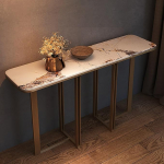 Schmaler Konsolentisch mit Edelstahlf&uuml;&szlig;en, Konsolentisch Flur mit Abgerundeten Ecken, Console Table f&uuml;r Flur, Schlafzimmer, Wohnzimmer, Eingang(White,120cm/47.2in)