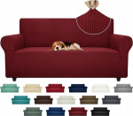 ZNSAYOTX Super-Stretch-Couchbezug, Universal-Sofabez&uuml;ge f&uuml;r Wohnzimmer, Hunde, haustierfreundlich, M&ouml;belschutz, angepasste Spandex-Sofabez&uuml;ge mit rutschfesten Schaumstoffst&auml;bchen (Weinrot, Sofa)