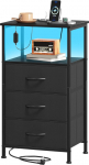 Somdot &ouml;&ouml;kapp laadimisfunktsiooniga, LED, pistikupesa (1USB, 1Type-C) magamistuppa, elutuppa, lastetuppa, &ouml;&ouml;kapp, &ouml;&ouml;kapp, 30D x 40W x 72H (3 riidest sahtlit), must