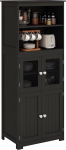 HOMCOM k&ouml;&ouml;gikapp k&ouml;&ouml;gibuffet kapi hoium&ouml;&ouml;bel 2 s&uuml;venditega, 2 kappi 4 uksega, 2 klaasuksega, reguleeritav riiul, 60 L x 30 D x 162 H cm, mustas toonis