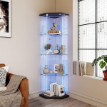 Nurgakapp elutuppa klaasiga, 4 riiulit, 1 uks, klaasist vitriinkapp lukuga, n&auml;idissammas, vitriinkapp, kiivri vitriinkapp LED-ga kollektsion&auml;&auml;ridele