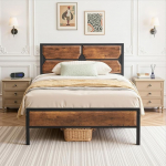 VECELO voodiraam 90 x 200 cm voodiraam puidust peatoega, metallist lamelliraam ja 31 cm panipaik, t&ouml;&ouml;stuslik disain, stabiilne ja vaikne teismeliste tuppa ja k&uuml;lalistetuppa, pruun