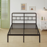 Lutown-Teen Raske metallist voodi 150 x 200 cm koos peaplaadiga, metallvoodi 36 cm k&otilde;rguse lamelliraamiga, voodiraam suure panipaigaga voodi all, m&uuml;ravaba, lihtne kokkupanek, must