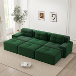 SUKY Rahmenlose Sofas, weicher Cordstoff, modulares Ecksofa mit Schlaffunktion und 3 Hockern, bequemes Sofa f&uuml;r das Wohnzimmer, 3-Sitzer-Sofas, 293x177x69cm (Gr&uuml;n)