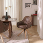 DUBI M&ouml;bel Mika-Luis s&ouml;&ouml;gitoolide komplekt, 2 tooli, 360&deg; p&ouml;&ouml;ratav koos nullimisfunktsiooniga, taskujuga, k&otilde;rge istuvus, maksimaalne istuvus, maksimaalne koormus 150 kg, mokkapruun, tammepuust raam &otilde;litatud