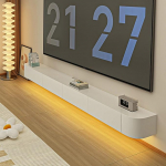 Ujuv telerikapp, seinale paigaldatavad teleririiulid uksega, ujuv teleripult, TV meediakonsool, suur hoiuruum, teleripink teleri all (valge, 260 cm)