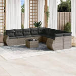 10-TLG. Garten-Sofagarnitur mit Kissen Schwarz Poly Rattan als Garten Sofa Set