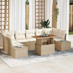 Poly Rattan Gartenset 8-teilig Essgruppe mit Zwei Sofas und Tisch Garten Essgruppe mit Kissen 8 pcs Outdoor Dining Set mit Stauraum aus Poly Rattan und Akazienholz