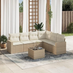 7-TLG. Garten Sofagarnitur mit wasserabweisendem Beutel und Stauraum als PE Rattan Gartenm&ouml;bel Set in Beige Poly Rattan mit Kissen