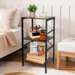 WRINGKIT 3 Tier Side Table 30 Inch Tall Narrow Wooden Side Table with Shelves Industrial Bedside Table for Living Room Bedroom Office Hallway Rustic Brown and Black
