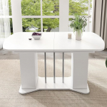 Wiuzo pikendatav s&ouml;&ouml;gilaud 120/160 x 80 cm Modernne valge + h&otilde;bedased jalad Hoiuruum 4-6 inimesele