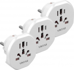 VINTAR 3 PC reisipistik Saksa p&otilde;randapistikupesasse v&auml;lismaiste seadmete &uuml;hendamiseks, nagu Suurbritannia, USA, Hiina, Itaalia, &Scaron;veits jne. Universaaladapter, reisiadapter, pistikupesa adapter, valge pistik.