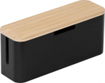 Relaxdays kaablikarp elektripistikule, bambus, kaas HBT 14,5 x 34 x 11 cm, peidab kaablid, pistikupesa kast, naturaalne/must