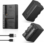 Soonpho Pack of 2 NP-F750 asendusaku ja Dual USB-C laadija Sony NP-F970 F960 F950 F770 F750 F750 F570 F550 Compatible Godox Viltrox Neewer Camcorder/Monitor/Camera