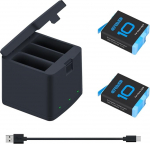 Hero 10 11 9 akud 2 Pack ja 3 kanaliga laadija, mis &uuml;hildub GoPro Hero 11 Black, GoPro Hero 10 Black, GoPro Hero 9 Black (t&auml;ielikult &uuml;hildub GoPro11 GoPro10 GoPro9 Originaliga)