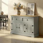 IDIMEX Tequila Sideboard 3 uksega 2 sahtlit massiivne m&auml;nd hall / pruun buffet kapipealne