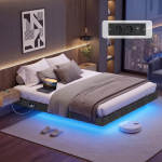 VASAGLE Bettgestell 180 x 200 cm, schwebender Effekt, LED-Beleuchtung, gepolsterte Seitenw&auml;nde, 2 AC-Steckdosen, 2 USB-A-Anschl&uuml;sse, 1 USB-C-Anschluss, kuni 500 kg koormatav, schiefergrau RMB168G101