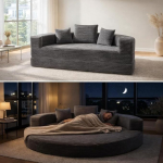 2-in-1 diivanvoodi, &uuml;mmargune lamamistool, 180 x 180 cm, kokkupandav Corduroy diivanvoodi koos padjaga, poolringi diivanist &uuml;mmarguseks voodiks, pikendatav, p&otilde;randale m&otilde;eldud diivanvoodi elutuppa, r&otilde;dule ja lounge'ile (hall)