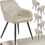 tectake&reg; Velvet tool, Sametkangast s&ouml;&ouml;gitooli, k&ouml;&ouml;gitoolid modern, hubane elutoa tugitool, s&ouml;&ouml;gitoa k&auml;etugi, s&ouml;&ouml;gitooli, garderoobitool - kreemikas/must, 6 tk komplektis