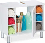 Relaxdays Vannitoakapp MDF valge | HBT 53.5x60x32 cm, &uuml;heukseline, 7 kambrit, Siphon-kaelus