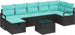 vidaXL Diivan Set mit Kissen 8 pcs Schwarz und T&uuml;rkis Poly-Rattan, Garten und Terrasse, modernes modulares Sofa-Set, wetterfest, UV-best&auml;ndig, leicht zu transportieren, Stauraum