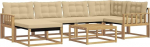Garten-Sofa-Set 7-TLG, Outdoor Loungegruppe aus Massivholz Akazie, Modular f&uuml;r 6 Personen, Gartenm&ouml;bel f&uuml;r Terrasse und Balkon, Inklusive Sitz- und R&uuml;ckenkissen, Wei&szlig; und Beige