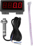Tachometer 4 Digital LED Speedometer, 10-9999RPM Speed Meter Panel Inductive Hall NPN Sensor Proximity Switch Sensor (Red)