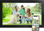 Veidoo 15,6-tolline digitaalne WiFi fotoraam 1920 x 1080 IPS puuteekraaniga, sisseehitatud 32 GB m&auml;lu, automaatne p&ouml;&ouml;ramine ja seinale kinnitamine, fotode ja videote jagamine