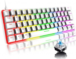 Mini 60% m&auml;nguklaviatuur Juhtmega mehaaniline klaviatuur, kompaktne kaasaskantav 62 klahvi, UK paigutus, 19 RGB Chroma taustavalgustusega, eemaldatav USB Type C, PC, s&uuml;learvuti, Mac, PS4, Xbox (valge/sinine l&uuml;liti)