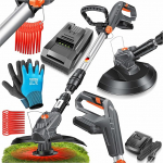 MASKO&reg; Cordless grass trimmer with 20 V Li-battery, 2.0 Ah battery and charger, brush cutter 26 cm cutting circle, 180&deg; trimming angle, telescopic handle and additional handle, incl. 20 Plastic Blade Grey