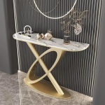 Moderner Goldener Konsolentisch - schmaler Beistelltisch f&uuml;r den Eingangsbereich mit geometrischem Metallrahmen f&uuml;r Foyer, Flur und Wohnzimmer - 120 cm/47,5 Zoll modernes Design