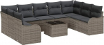 9-teiliges Garten-Sofa-Set mit Kissen Schwarz Poly Rattan, 2-Sitzer Garten-Sofa mit Kissen Grau Poly Rattan Gartenlounge Model3345869