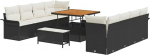 Rantry 11-teiliges Garten Sofa Set mit Kissen Schwarz Poly Rattan Akazie Gartenlounge Model3362115