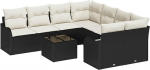9-teiliges Garten Sofaset mit Kissen Schwarz Poly Rattan, 2-Sitzer Garten Sofa mit Kissen Schwarz Poly Rattan Gartenlounge Model3345637