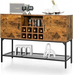 KOMFOTTEU k&ouml;&ouml;gikapp Sideboard, Buffet kapp veiniriiuli ja uksekappidega, puidust k&uuml;lgkapp, k&ouml;&ouml;gikapp, metalltoega, konsoollaua hoiukapp, 120 x 40 x 85 cm,