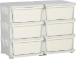 HOMCOM sahtli kapp lastele hoiuruumiga hoiukastid m&auml;nguasjade organiseerija M&auml;nguasjakast kuus tasandit lastetoas 3-6 aastat lastem&ouml;&ouml;bel kreemvalge 75 x 37 x 56,5 cm