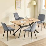 LEWE s&ouml;&ouml;gitoagrupp, puidust s&ouml;&ouml;gilaud koos 4 Hollandi sametist tooliga, 140 x 80 x 76 cm laud, s&ouml;&ouml;gituppa, k&ouml;&ouml;ki, elutuppa, vastupidav, ristk&uuml;likukujuline s&ouml;&ouml;gilaud, valmistatud heledast puidust ja