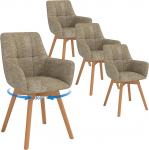 LEWE s&ouml;&ouml;gitooli p&ouml;&ouml;rlev komplekt 4 k&auml;etoega ja puidust jalgadega, 360&deg; p&ouml;&ouml;rlev tool, polsterdatud tool ergonoomilise kangast seljatoega s&ouml;&ouml;gituppa, k&ouml;&ouml;ki, elutuppa, magamistuppa, Brown