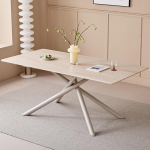 JZGORC Ristk&uuml;likukujuline s&ouml;&ouml;gilaud, kaasaegne k&ouml;&ouml;gilaud, MDF lauaplaat, 180 x 90 cm, metallist ristjalad, mahutab 8-12 inimest (kollase travertiini imitatsioon)