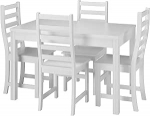 Stiilne s&ouml;&ouml;gikomplekt laua ja 4 tooliga, massiivne m&auml;nnipuit, pestud valge 90.70-51 C W-komplekt 21