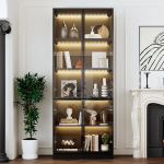 Klaasvitriin valgustusega, kollektsion&auml;&auml;ride vitriinkapp, seisev vitriinkapp, klaasvitriin mustas, raamaturiiul, vitriinkapp, 175,5 x 50 x 23 cm, karastatud klaas + alumiiniumraam.