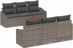 7-teiliges Garten Sofa Set mit Kissen Grau Poly Rattan Akazie Gartenlounge Model3347776