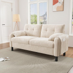 Kaasaegne 2-kohaline diivan, mugav polsterdatud diivan &scaron;enillkangast paksude padjadega, hubane diivan elutuppa, Skandinaavia disainiga polsterdatud m&ouml;&ouml;bel, beež v&auml;rviga