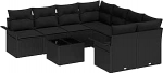 9-teiliges Garten-Sofa-Set mit Kissen schwarzes Poly-Rattan, 2-Sitzer Garten-Sofa mit Stauraum & Kissen schwarzes Poly-Rattan Gartenlounge Model3353972