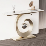 Konsolentisch, Sofatisch aus Rockboard, moderner Akzent-Eingangstisch, Flurtisch an der Wand, Tisch hinter der Couch, Foyertisch f&uuml;r Eingang, Wohnzimmer (Gold-A, 59 Zoll/150 cm)