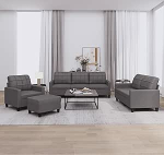 Gecheer 4-TLG. Sofagarnitur mit Kissen Grau Kunstleder, Moderne Couch Polstersofa f&uuml;r Wohnzimmer Schlafzimmer Spielzimmer3201345