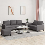Homgoday Graues Kunstleder-Sofa Set mit 2+3 Sitzen & Fu&szlig;hocker - Komfortabel & Robust Model3201425