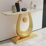 Schmaler wei&szlig;er Konsolentisch f&uuml;r den Eingangsbereich - stilvoller Sofatisch mit Metallrahmen, Akzenttisch f&uuml;r Wohnzimmer, Flur und Foyer, 80 cm hinter den Couchm&ouml;beln