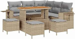 9-teiliges Garten-Sofa-Set mit Kissen Beige Poly-Rattan Akazie Gartenlounge Model3361752